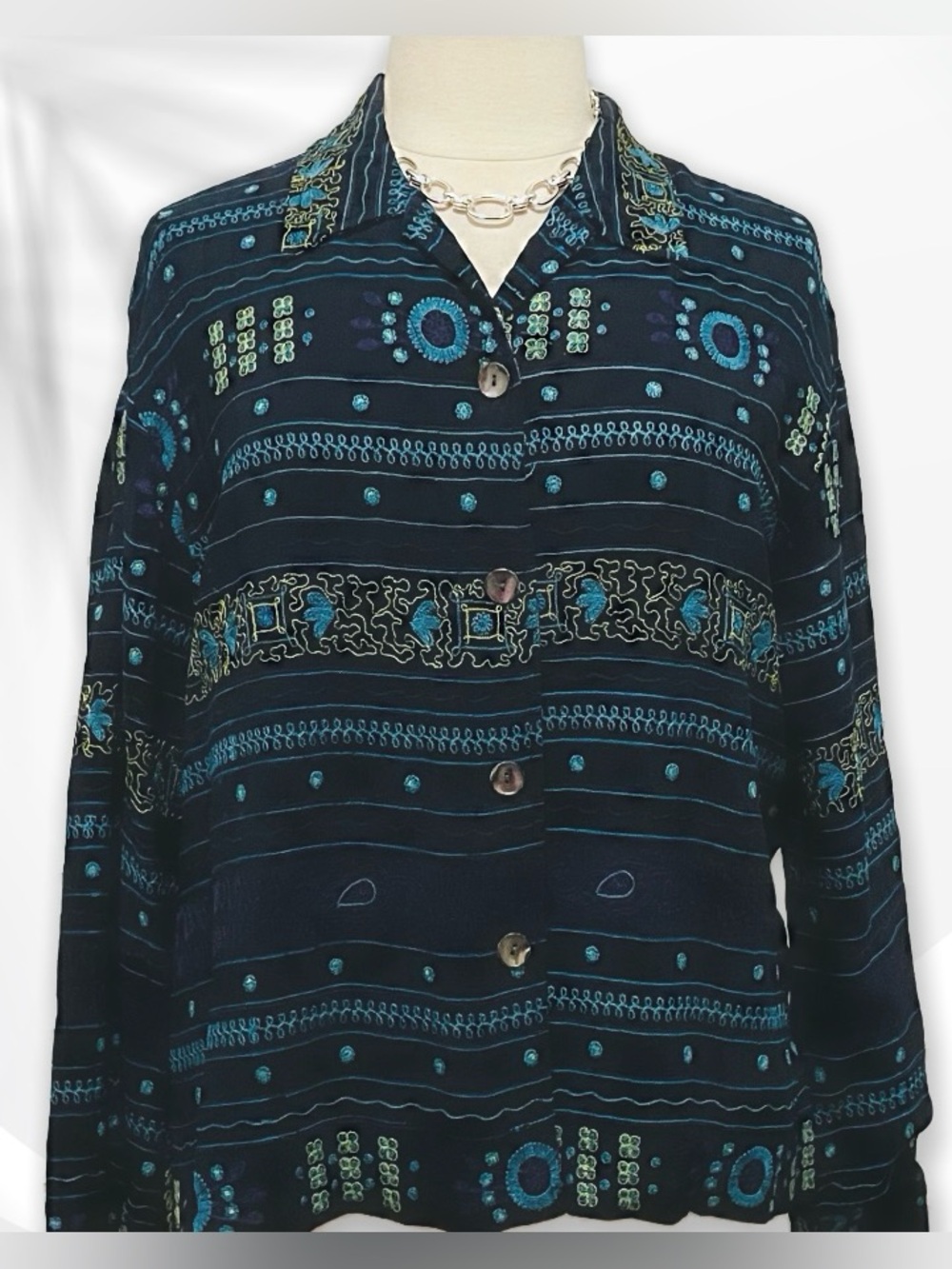 Chico’s Womens Embroidered Button-Front Jacket 3/XL